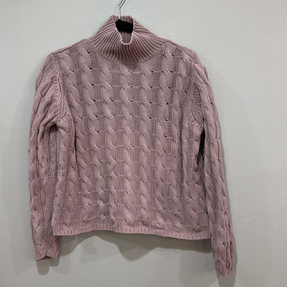 L.L. Bean Cable Knit Mock Neck purple sweater vintage size medium